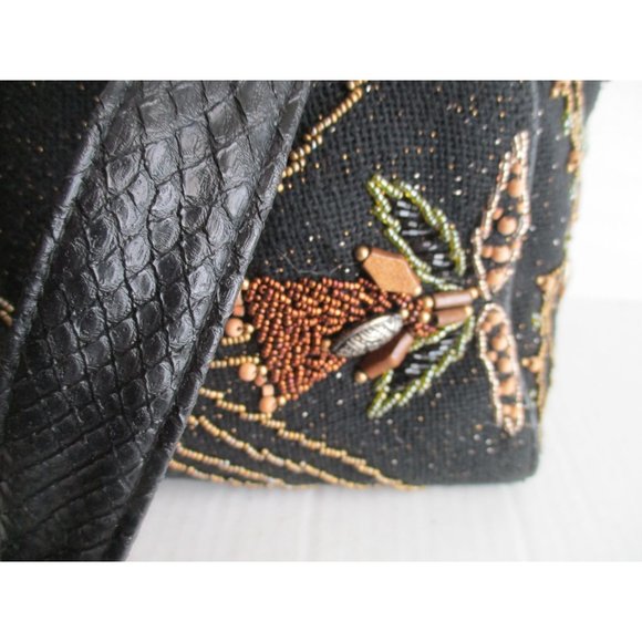*Mary Frances Vintage Brown Beaded Satchel Tulip Motif Seed and Wooden Beads - Picture 5 of 14